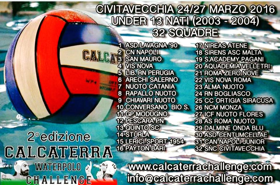 Il Calcaterra Challenge 2016, da giovedì 24 a domenica 27 marzo a Civitavecchia