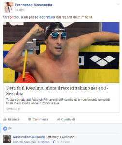 Il commento di Rosolino su Facebook