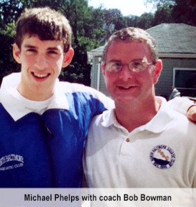 Il giovane Phelps col mentore di sempre, Bob Bowman