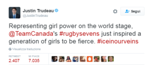 Il tweet del Primo Ministro canadese alle Olimpiadi